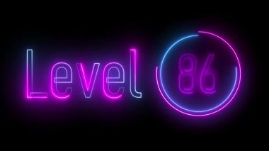 Renkli mavi ve mor tonlarda, parlak dairesel kenarlı, 86 'lık neon renkli animasyon metni. Görsel olarak çekici dijital işaretler, oyun seviyesi geçişleri ve teknolojik görseller yaratmak için mükemmel..