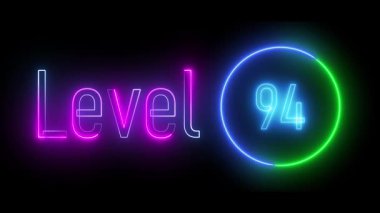 Parlak neon 'seviye 94' parlak dairesel hatlı bir renk spektrumunda. Renkli oyun görselleri, dijital işaretler ve yaratıcı animasyonlar için mükemmel..