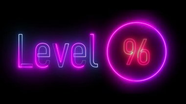 Parlak dairesel çerçeveli çok renkli 'Seviye 96' neon metin. Fütürist UI elementleri, oyun seviyeleri ve yaratıcı medya projeleri için canlı canlandırma işareti.