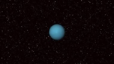 Yıldızlı evren arka planına sahip Uranüs gezegeninin güzel animasyonu. Eğitim, bilim kurgu ve uzay temalı içerik için mükemmel.