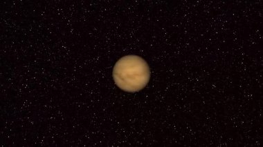 Venüs atmosferi yıldızlı uzay arkaplanına karşı parlıyor. Bilim ve bilim kurgu temaları için büyüleyici gezegen görüntüsü.