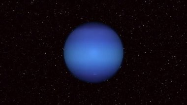 Gizemli mavi neptün gezegeni yıldızlı bir evrenin arka planında yavaşça parlıyordu. Alan temalı tasarımlar ve eğitim medyası için ideal.