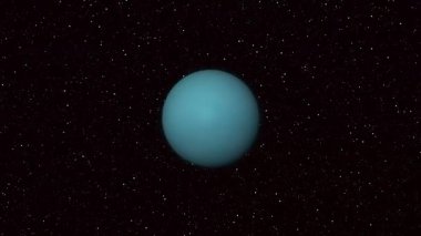 Uranüs. Uzayın derinliklerinde parıldayan yıldızlar. Astronomi ve kozmik görseller için çarpıcı dış uzay animasyonu.