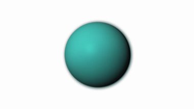 Soyut Uranüs gezegeni küresi beyaz arkaplanda dönüyor. Astronomi, bilim kurgu ve kozmik içerik için geleceksel animasyon.