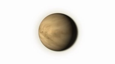 Venüs gezegeni beyaz arka planda dönüyor. Astronomi sunumları ve kozmik içerik için yüksek kaliteli animasyon.