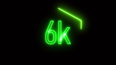 Fütürist video açıcılar, dijital dönüm noktası gösterileri ve göz alıcı sosyal medya hareketliliği grafikleri için ideal, parlak yeşil altıgen çerçeveli '6k' neon metin.