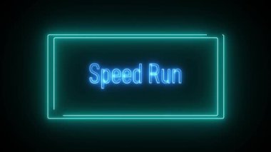 Karanlık bir arkaplanda parlayan 'speed run' ifadesini içeren parlak neon animasyon, enerjik video açıcılar, meydan okuma tanıtımları ve hız tabanlı oyun görselleri için ideal.