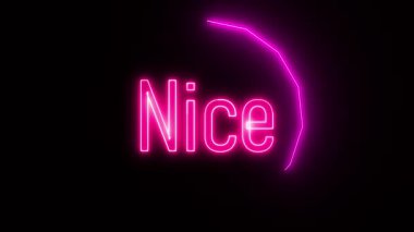 Koyu arkaplan üzerinde kalın 'Nice' yazılı pembe renkli animasyon çerçeve, iltifatlar, eğlenceli tepkiler ve sosyal medya içeriği vurguları için mükemmel.