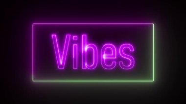 Koyu bir arkaplanda parlak renkli 'titreşimler' sözcüğünü gösteren canlı neon metin, video tanıtımları, özetler ve enerjik hareket grafikleri için mükemmel.