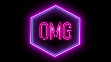Dramatik video düzenlemeleri, mim reaksiyonları ve modern bir kenar ile sosyal medya vurgulanmaları için tasarlanmış canlı parlayan bir altıgen içinde 'omg' un neon animasyonunu döngülemek.