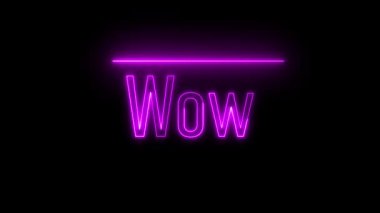 Animasyon 'wow' neon parlak metin üzerinde yansıma etkisi, sürpriz reaksiyonlar için mükemmel, destansı anlar, ya da inanılmaz klipler.