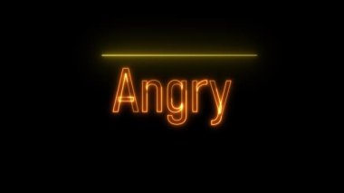 Siyah zemin üzerinde güçlü yansıması olan canlı 'kızgın' neon metin animasyonu, yoğun ifadeler, patlayıcı anlar veya dramatik klipler için harika.