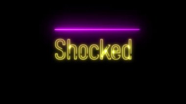 Animasyon 'şok edici' neon parlak metin siyah arkaplan üzerinde yansıtıcı parıltı, sürpriz reaksiyonlar için mükemmel, çene düşüren anlar, ya da beklenmedik bükülmeler.