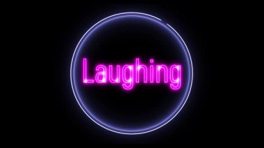 Parlayan neon 'gülen' metin animasyonu mavi çember içinde siyah arkaplan üzerinde, eğlence düzenlemeleri, komedi tanıtımları veya neşeli ruh hali görselleri için idealdir.