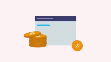 E- ticaret ve fintech için dijital madeni paralar ve web tarayıcı arayüzü içeren çevrimiçi finans kavramının gösterimi.