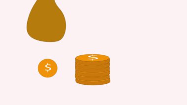 Animasyon para, dolar nakit para ve para dolu iş çantası, temiz beyaz arka plan animasyonunda zenginliği, finansal başarıyı ve iş büyümesini simgeliyor..