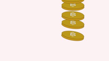 Bitcoin 'in animasyon çizimi, istiflenmiş paralar ve lokasyon şifresi, finansal konum takibi, akıllı yatırım veya servet fırsatlarını temsil ediyor.