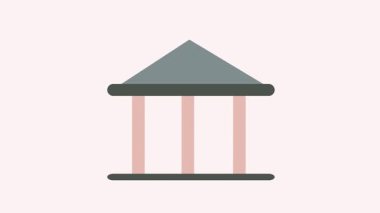 Banka binası illüstrasyonları üçgen çatı ve sütunlar üzerine dolar işaretleri konan paralar, finans ve bankacılık sembolize.