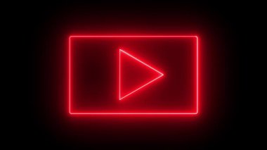 Kırmızı neon youtube simgeleri ışıl ışıl parlıyor. Dijital içerik, damgalama ve hareket tasarımı için parlak neon efektlere sahip animasyon sosyal medya sembolleri.