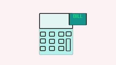 Ticari kullanım için finansal hesaplamaları, ödeme işlemlerini ve muhasebe faaliyetlerini sembolize eden bir hesap makinesi ve fatura makbuzunun canlandırılmış çizimi.