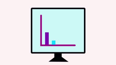 Bilgisayar, dolar parasıyla istatistik çubuklarını gösteriyor. Finansal veri analizi, iş büyümesi ve yatırım izleme için dinamik hareket grafikleri.