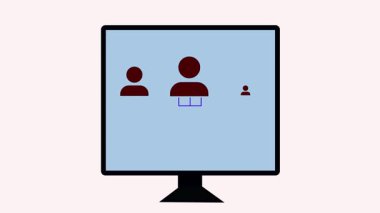 Üç kullanıcı simgesi ve merkezi dolar işareti olan bilgisayar ekranı. Hareket tasarımı yoluyla finansal işlemleri, işbirliği ve gelir dağılımını sembolize etmek.