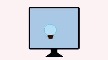 Bilgisayar ekranında dolar banknotları olan yaratıcı ampul animasyonu. Hareket tasarımı yoluyla yenilik, iş büyümesi ve mali stratejilerin görselleştirilmesi.