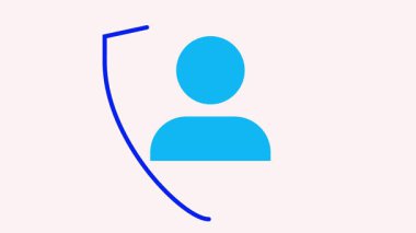 İnsan ve kalkan ile kişisel veri koruması. Dinamik animasyonda bilgi güvenliği, güvenlik ve kullanıcı koruma kavramlarının görselleştirilmesi.