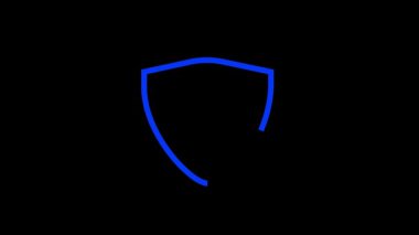 Mavi neon işaret kalkanı. Güvenlik, koruma ve mahremiyet gösteren video animasyonları onaylanmayı sembolize eden parlayan kene izleriyle.