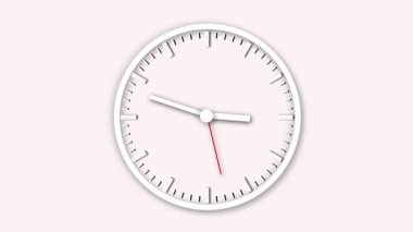 Hareket eden okları olan dinamik bir saat. Soyut analog saat canlandırması temiz beyaz arkaplan üzerindeki zaman akışını vurguluyor.