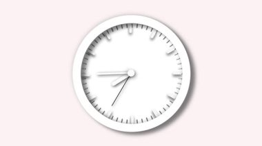Pürüzsüz, minimalist bir animasyonda beyaz arka planda hareket eden okları olan soyut analog saat. Pürüzsüz, minimalist bir tasarım..