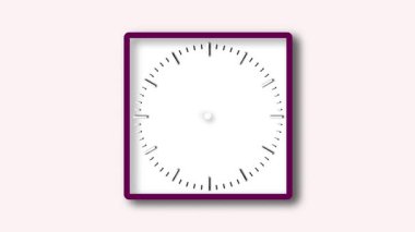 Yavaş yavaş tıkırdıyor. Beyaz arka plan, kırmızı ikinci el, siyah saat işaretleyicileri ve merkezi düğme içeren minimalist duvar saati animasyonu.