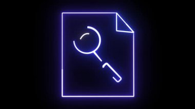 Büyüteçle yapılan belge teftişi animasyonu. Dijital denetimler, veri doğrulama ve incelemeler için siyah arkaplan konsepti ara.