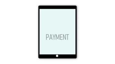 Kredi kartı ve sikkeyle 'Ödeme' yi gösteren bir tablet içeren güvenli dijital ödeme animasyonu. Finans veya alışveriş içeriği için harika.