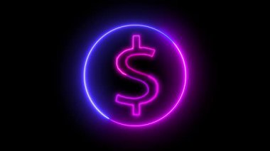 Para nakit ve neon dolar işareti parlayan bir animasyon. Finans, dijital piyasalar, bankacılık ve yatırım temalı görseller için harika.