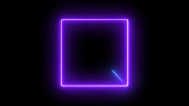 Parlak neon çerçeve animasyonu stilize edilmiş dağlar ve koyu arkaplanda ay. Teknoloji temaları, dijital duvar kağıtları veya yaratıcı görseller için ideal.