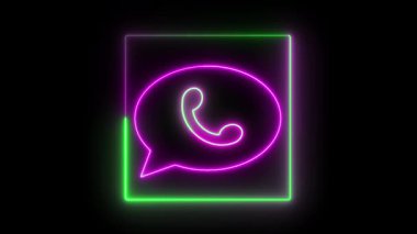 Parlayan neon telefon ikonu ve karanlık arka planda ses sinyalleri olan bir sesli arama animasyonu. İletişim teknolojisi ve mobil UI görselleri için harika.