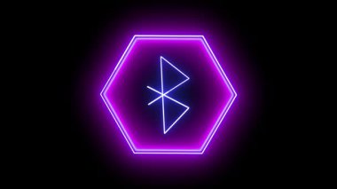 Bluetooth ikonu içeren parlak neon pembesi bir altıgen kenar. Teknolojik arayüz animasyonları, kablosuz bağlantı ya da uygulama görselleri için mükemmel.
