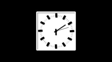 Siyah arkaplan animasyonunda beyaz duvar saati. Hızlı hareket eden saatler, aciliyet, teslim tarihleri ve geçişler için hızlandırılmış etki gösteriyor.