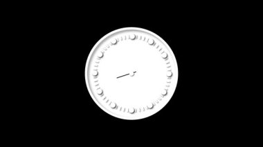 Siyah arka planda canlandırılmış beyaz duvar saati. Verimlilik, geri sayım görselleri veya hızlandırılmış hikaye anlatımı için zaman hızlandırma etkisi.