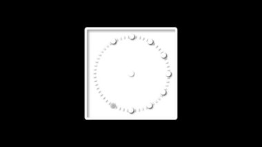 Siyah ekranda beyaz duvar saati animasyonu. Zaman atlamalı efektler, verimlilik düzenlemeleri ve hareket grafikleri için hızlı zaman hareketi görsel.