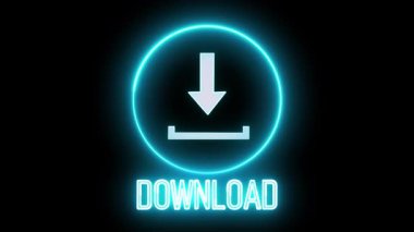 Mavi parlayan daire simge indirme animasyonu. Sayısal gösterge panelleri, uygulamalar ve video arayüzü ögeleri için koyu renk temalı görsel.