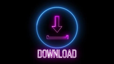 Siyah arkaplanda parlayan mavi yüzüğü olan geleceksel indirme simgesi. ui / ux projeleri ve hareket grafikleri için animasyon teknolojisi sembolü.