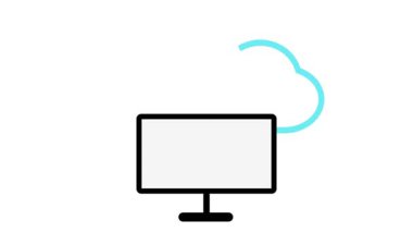 Modern dijital tasarımda bulut depolama, veri transferi ve ağ bağlantısını temsil eden beyaz ekran üzerindeki canlandırılmış bulut veri sistemi simgeleri.