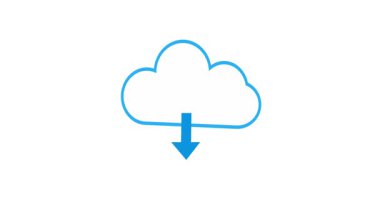 Canlandırılmış bulut indirme simgesi, aşağıya bakan mavi oklu, veri transferini ve bulut depolama sürecini modern tarzda görselleştiren.
