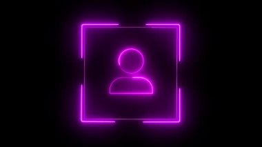 Canlandırılmış neon insan simgesi tarama efekti kullanıcı tanımlamasını düz bir şekilde gösterir, yüz tanıma için mükemmeldir veya dijital ui kavramları.