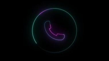 Görsel projeler için karanlık bir arkaplan üzerinde canlı ve göz alıcı bir çağrı simgesi içeren, neon ışık efektli gelen telefon çağrısı animasyonu.