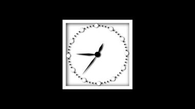 Hızlı el hareketli animasyon analog saat. Dinamik zaman görselleri için hızlı dönüş saati, dakika ve saniyesi olan siyah arkaplan.