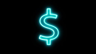 Neon stili dolar sembolü animasyonu. Dijital ekonomi, teknoloji veya yatırım görselleri için siyah arkaplan üzerinde parlayan yeşil para simgesi döngüsü.