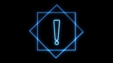 Ünlem işaretiyle parlayan uyarı işareti. Güvenlik uyarıları, hata iletileri ya da hareket ui için siyah arkaplan üzerine hareketli neon ışık döngüsü.